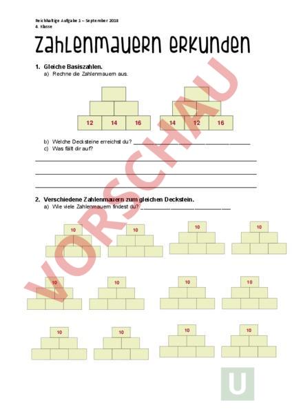 Arbeitsblatt: Zahlenmauer - Mathematik - Gemischte Themen