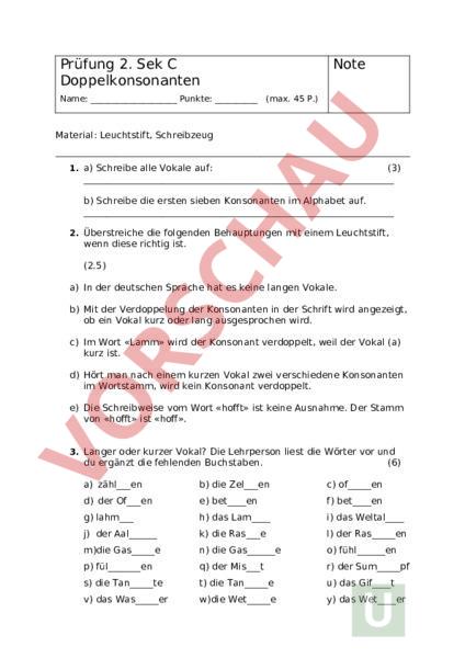 Arbeitsblatt Doppelkonsonanten Deutsch Rechtschreibung