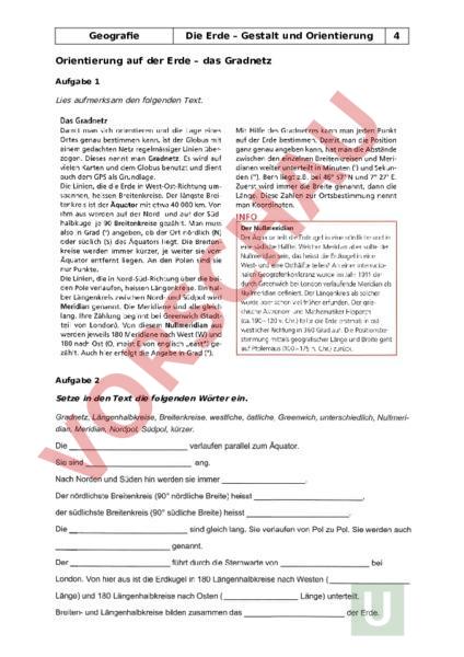 Arbeitsblatt: Gradnetz - Geographie - Kartographie / Gradnetz
