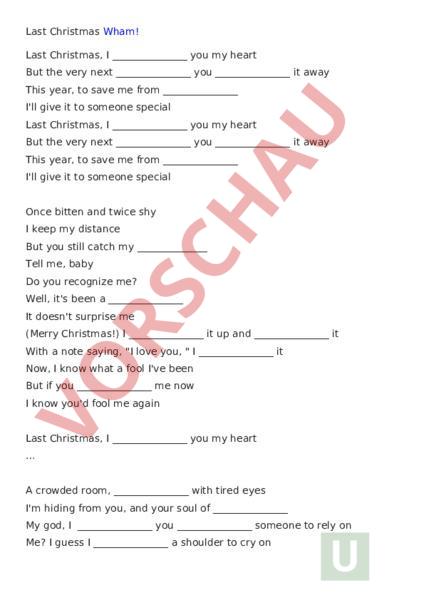 Text Von Last Christmas Auf Deutsch Arbeitsblatt: Song: Last Christmas - Englisch - Gemischte Themen