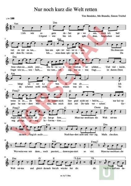 Arbeitsblatt: Song: Nur noch kurz die Welt retten - Musik - Singen / Lieder