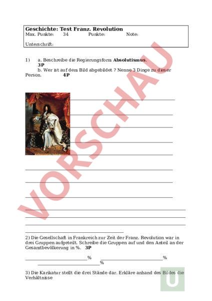 Französische Revolution Test Mit Lösungen Pdf Arbeitsblatt: Test Franz.Revolution - Geschichte - Anderes Thema