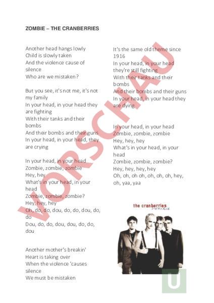 Arbeitsblatt: Zombie Text - Musik - Singen / Lieder