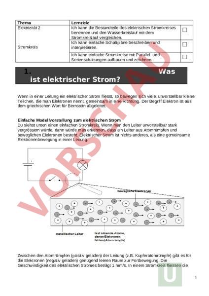 Arbeitsblatt: Elektrizität 2 - Physik - Elektrizität ...