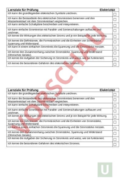 Arbeitsblatt: Lernziele Prüfung - Physik - Elektrizität ...