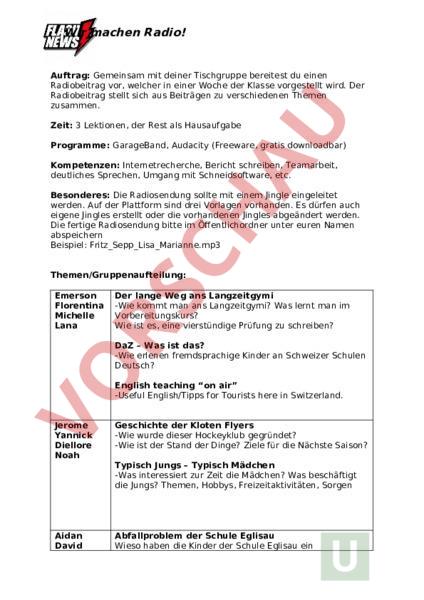 Arbeitsblatt Wir Machen Radio Deutsch Vorlesen Vortragen Erzahlen
