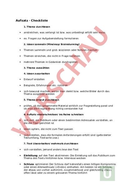 Arbeitsblatt: Aufsatz Checkliste - Deutsch - Texte schreiben