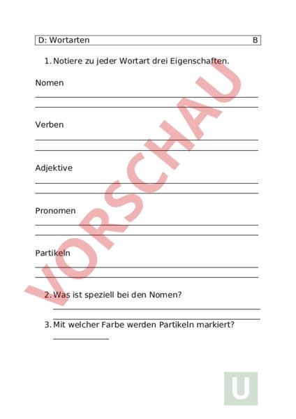 Arbeitsblatt: Arbeitsblatt Wortarten - Deutsch - Grammatik