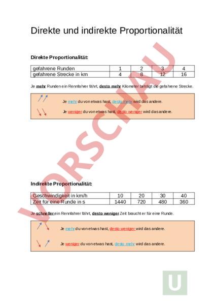 Mathe 6 Klasse Direkte Und Indirekte Proportionalität Arbeitsblatt: Direkte und indirekte Proportionalität - Mathematik