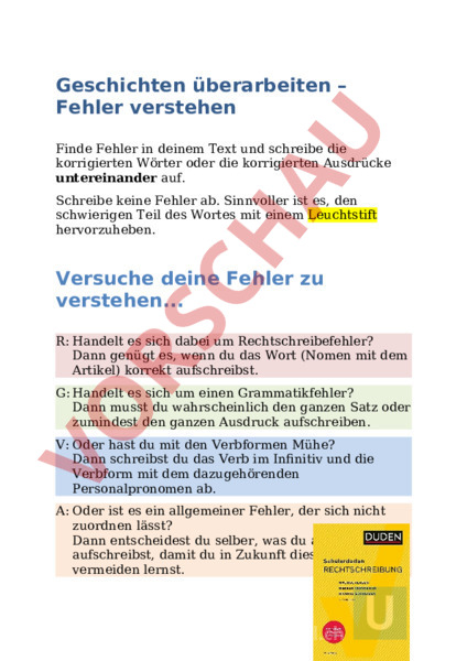 Arbeitsblatt: Fehler verstehen - Deutsch - Rechtschreibung