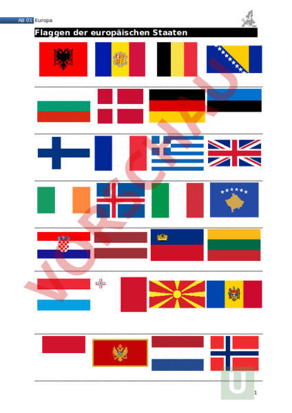 Arbeitsblatt Flaggen Staaten Europas Geographie Europa