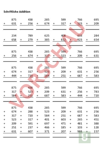 Arbeitsblatt: Schriftliche Addition - Mathematik - Addition