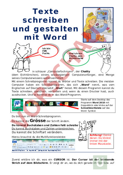 Arbeitsblatt Dossier Word 10 Informatik Textverarbeitung