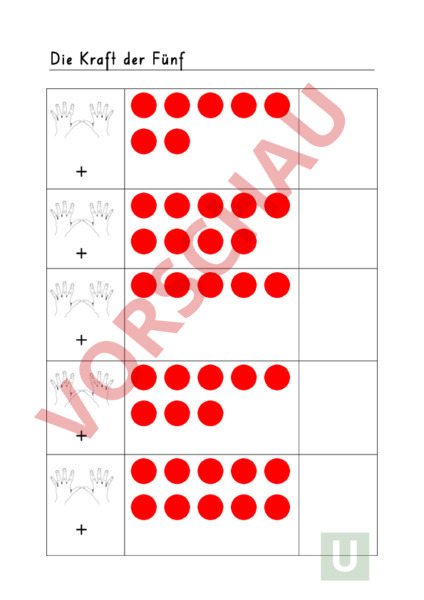 Kraft Der 5 Arbeitsblätter
 Arbeitsblatt Kraft der Fünf Mathematik Addition