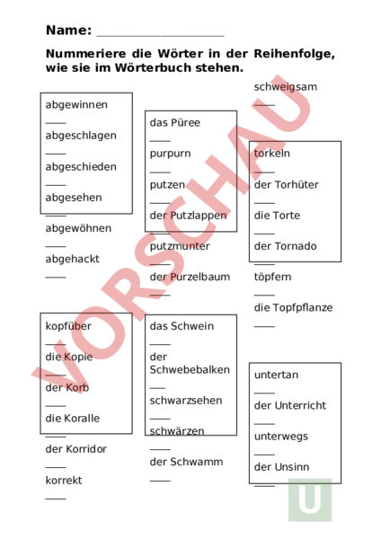 Arbeitsblatt: Wörter sortieren nach ABC - Deutsch - Anderes Thema