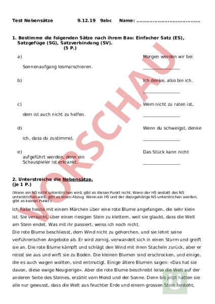 Text Ohne Kommas Mit Lösung Arbeitsblatt: Test Nebensätze - Deutsch - Grammatik