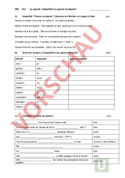 Französisch übungen Klasse 8 Imparfait Und Passe Compose Arbeitsblatt: clin d' 8.2 imparfait - passé composé - Französisch