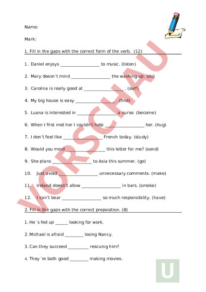 Das Gerundium Englisch Klasse 8 Arbeitsblatt: Gerund short test - Englisch - Grammatik