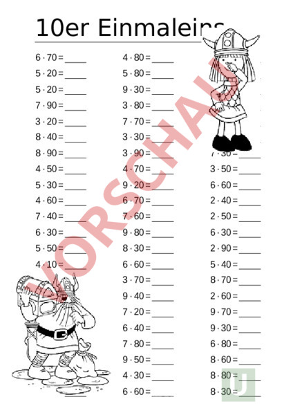 Arbeitsblatt: 10er Einmaleins - Mathematik - Multiplikation