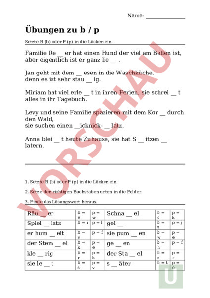 B Oder P übungen Pdf Arbeitsblatt: Übungen b/p - Deutsch - Rechtschreibung