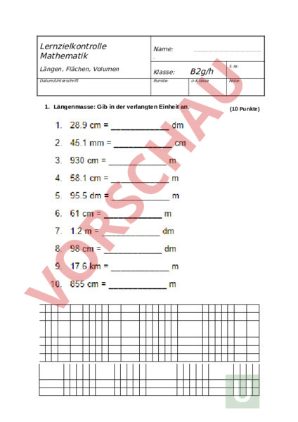 Höhere Mathematik In Rezepten Arbeitsblatt: Masseinheiten mix 3b und 3c - Mathematik - Gemischte Themen