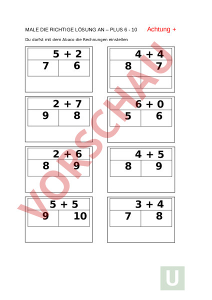 Arbeitsblatt: Addition 6-10 - Mathematik - Addition