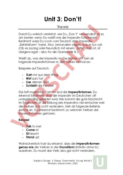 Arbeitsblatt: YW 3 Unit 3 Grammar Don't - Englisch - Grammatik