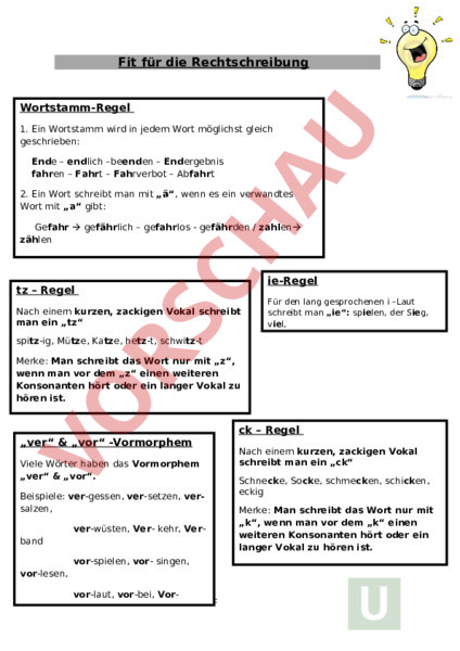Arbeitsblatt: Rechtschreibkregeln - Deutsch - Rechtschreibung