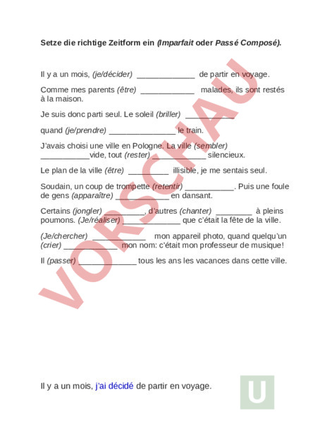 Französisch übungen Klasse 8 Imparfait Und Passe Compose Arbeitsblatt: Passé composé und imparfait - Französisch - Grammatik