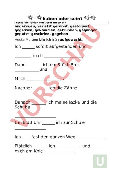 Arbeitsblatt Haben Oder Sein Deutsch Grammatik