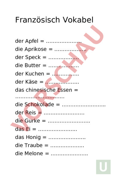 Französisch Vokabeln Klasse 6 Gymnasium A Plus Arbeitsblatt: Französisch Vokabel - Französisch - Lehrmittel