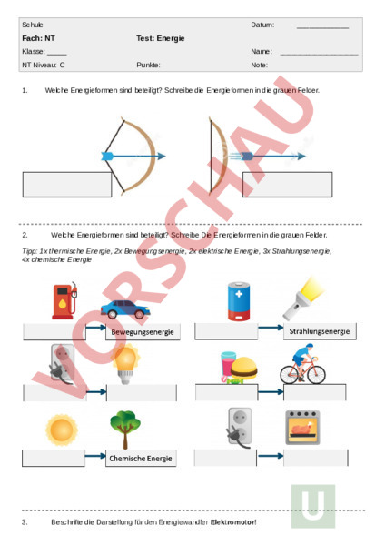 Arbeitsblatt: Test NaTech7:Kapitel5 Energie - Physik - Gemischte Themen