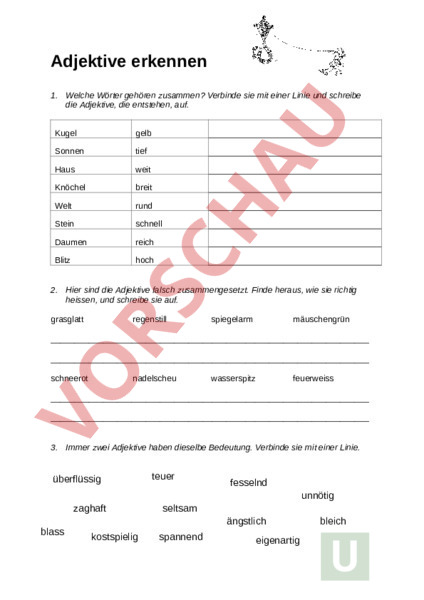 Arbeitsblatt: Adjektive - Deutsch - Grammatik