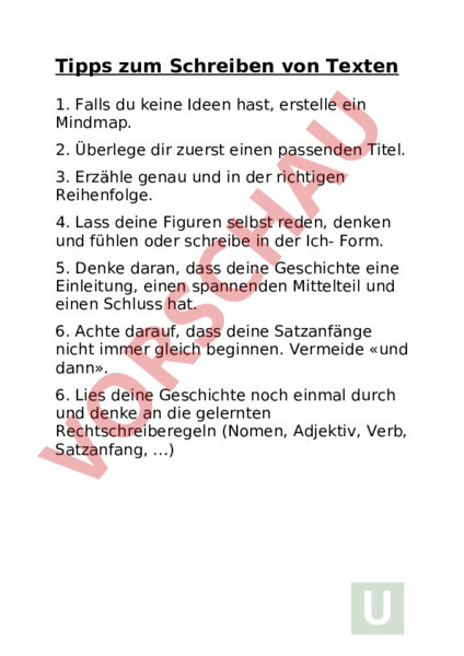 Arbeitsblatt: Schreiben - Deutsch - Texte schreiben