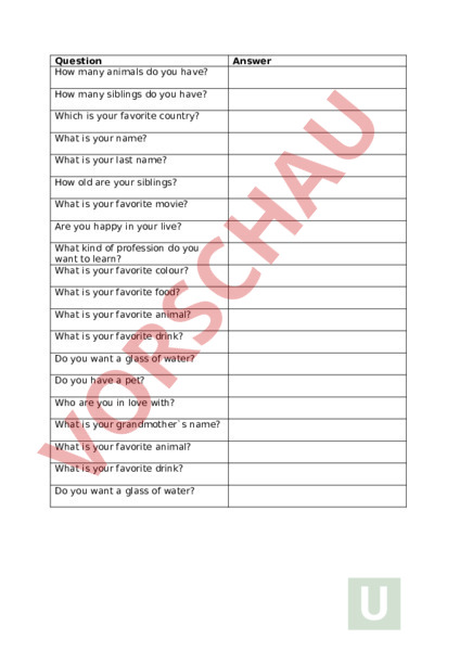 Arbeitsblatt: Englisch question - Englisch - Wortschatz
