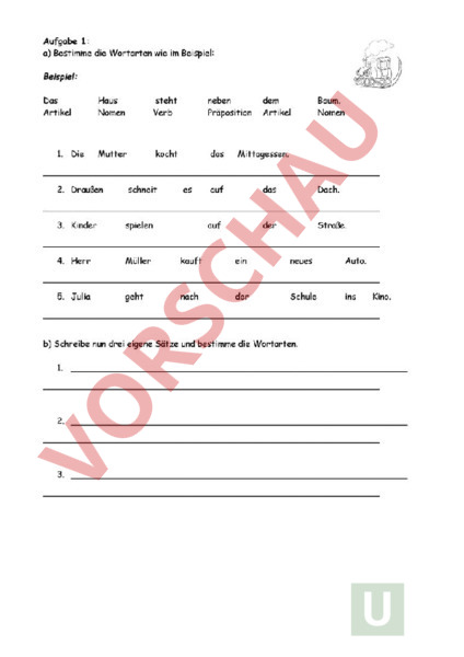 Arbeitsblatt: Wortarten üben 6. Klasse - Deutsch - Grammatik