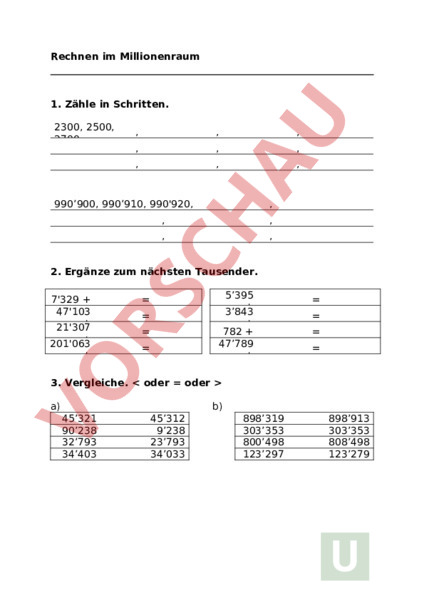 Arbeitsblatt: Rechnen im Millionenraum - Mathematik - Gemischte Themen