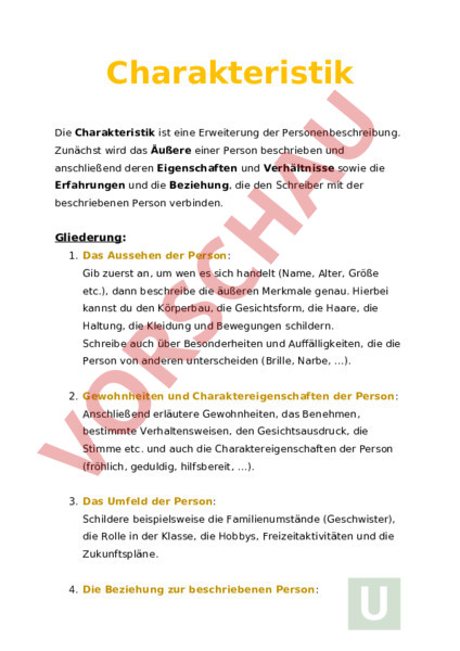 Wie Schreibt Man Eine Charakterisierung Arbeitsblatt: Charakteristik - Deutsch - Texte schreiben