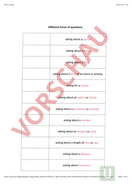 Arbeitsblatt: Different forms of questions - Englisch - Grammatik