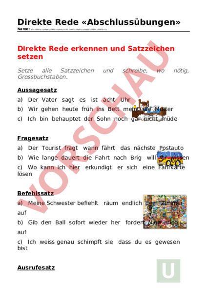 Arbeitsblatt: Direkte Rede - Deutsch - Grammatik
