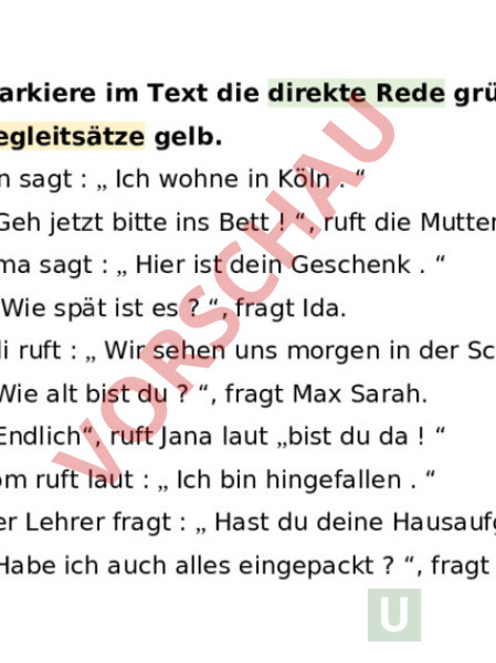 Arbeitsblatt: Direkte Rede - Deutsch - Grammatik