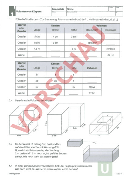 Volumenberechnung Arbeitsblatt CBNZUS Volumenberechnung Arbeitsblatt CBNZUS