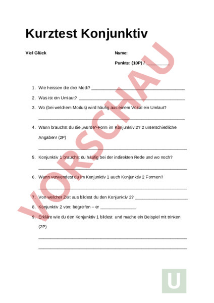 Konjunktiv Arbeitsblatt
 Arbeitsblatt Konjunktiv Deutsch Grammatik