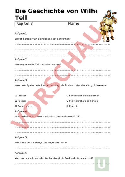 Arbeitsblatt: Die Geschichte von Wilhelm Tell - Deutsch - Textverständnis