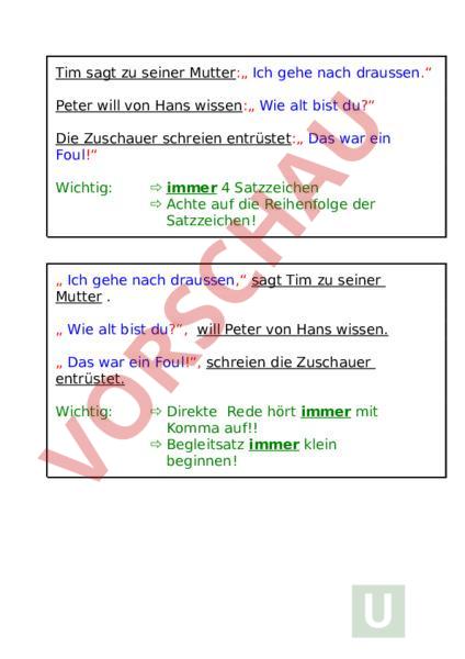 Arbeitsblatt: Direkte Rede, Theorie - Deutsch - Grammatik