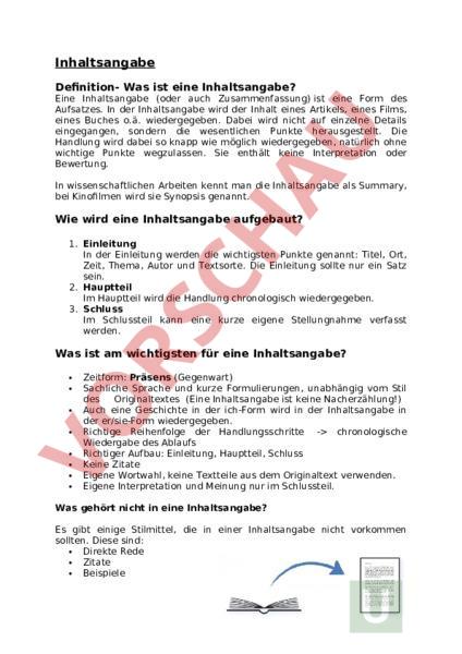 Arbeitsblatt: Inhaltsangabe schreiben - Deutsch - Texte schreiben