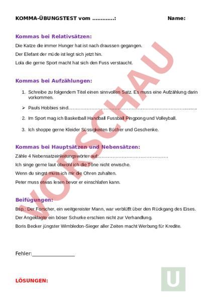 Arbeitsblatt: Kommasetzung - Deutsch - Grammatik