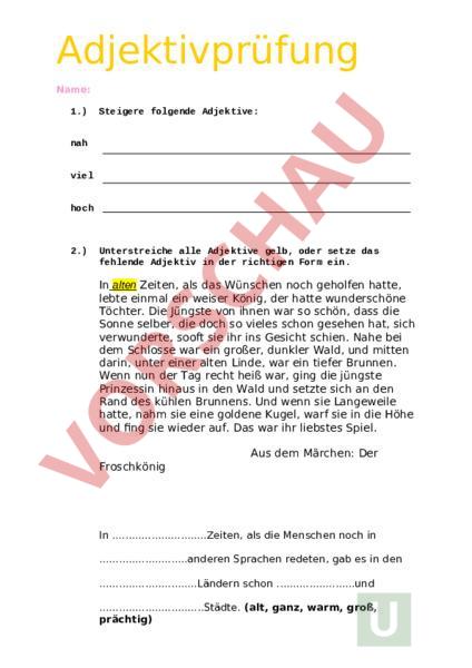 Arbeitsblatt: Adjektivprüfung - Deutsch - Grammatik