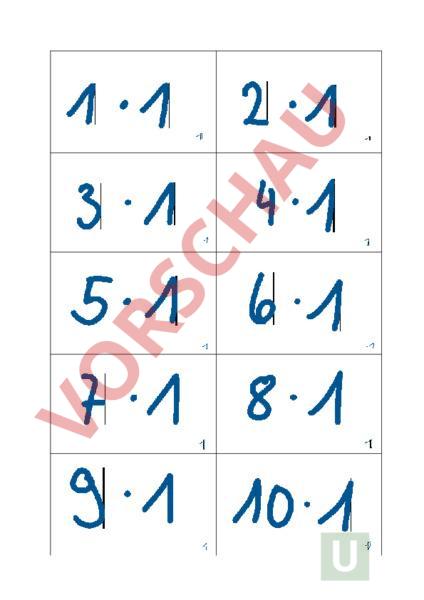 Arbeitsblatt: 1x1 Kärtchen zum ausdrucken - Mathematik - Multiplikation