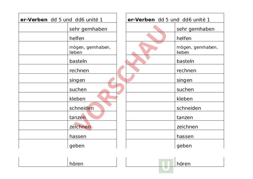 Französisch Verben Konjugieren übungen Pdf Arbeitsblatt: er-Verben - Französisch - Wortschatz